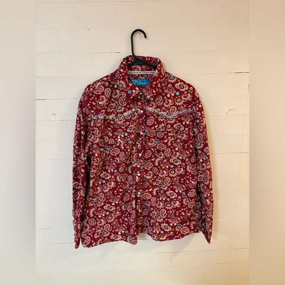 Cowgirl Hardware Tops - Cowgirl Hardware Red Paisley Western Shirt XL Pearl Snap Cotton